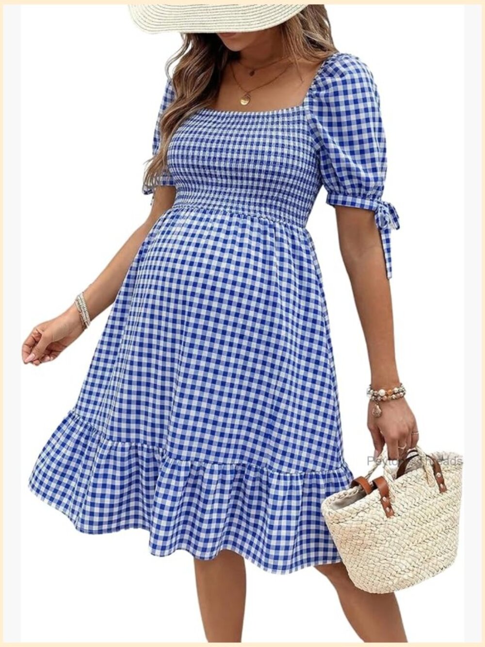 Maternity Summer Sundress Floral Puff Sleeve Baby Shower Dress